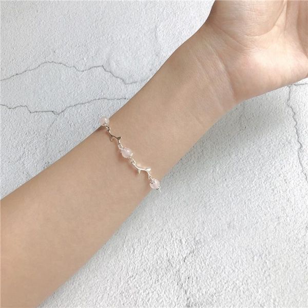 

link, chain elegant simple flowers branch bracelet female girlfriends sweet romantic adjustable pink crystal stone bangle accessories women, Black