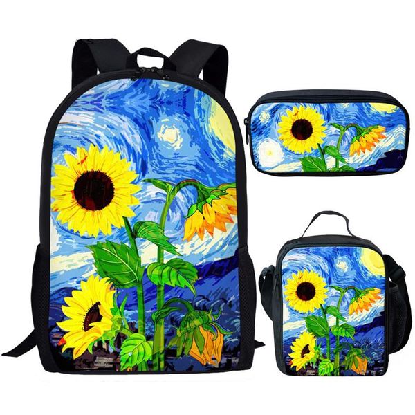 

customzied black sunflower school bag set for teen boys girls cute student kids schoolbag cool primary children bookbag gift bags