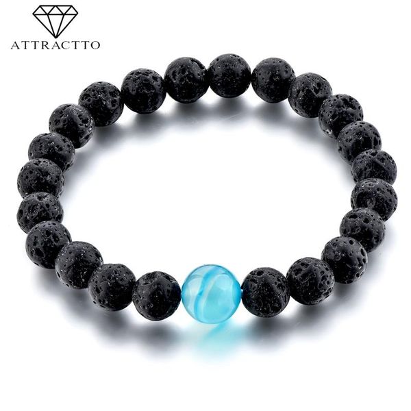 

natural stone stretch bracelets bangles for women lava beads bracelet handmade jewelry accessories sbr190001 link, chain, Black