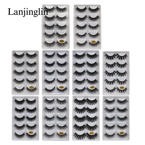 

false eyelashes lanjinglin 50 pairs/lot natural long mink faux cils soft volume 3d lashes hand made wholesale