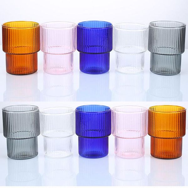 

vertical stripe design transparent water juice glass japanese household high appearance level nordic cold drink wine glasses