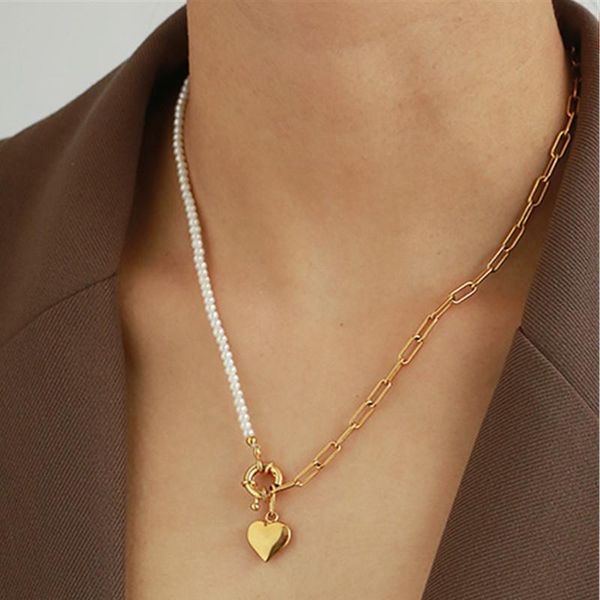 

pendant necklaces 2021 fashion asymmetric natural pearl gold color metal sweet love heart necklace for women girls jewelry gifts, Silver
