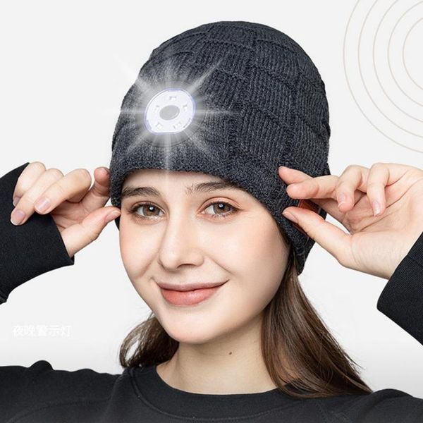

cycling caps & masks warm hat wireless music sport cap headset with bluetooth led headphone night running outdoor lighting emergency, Black