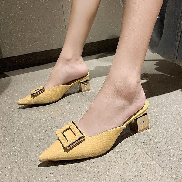 

slippers pointed women fashion outer wear 2021 summer thick heel high, Black