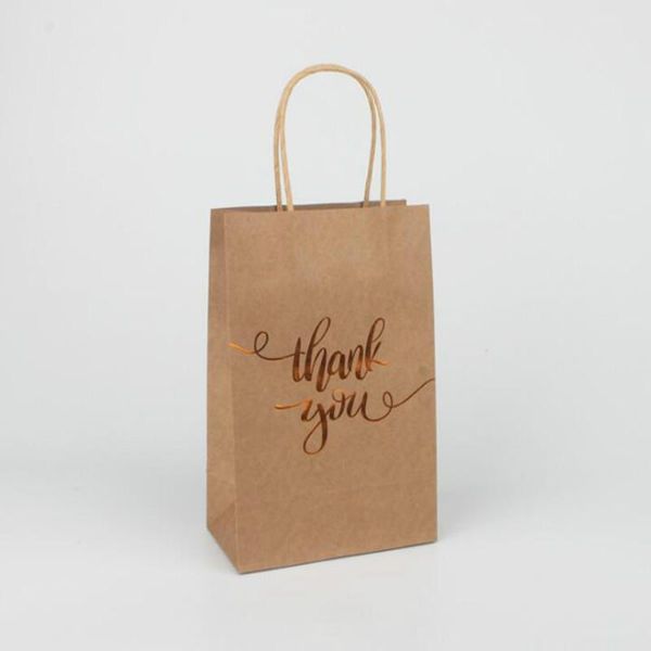 

gift wrap 12pcs/lot kraft paper bag foil gold "thank you" recyclable takeaway bags environmentally friendly packaging 21052202