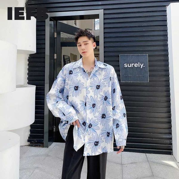 

iefb men's wear design loose autumn logn sleeve shirts for male fashionable single breasted lapel 9y4044 210809, White;black