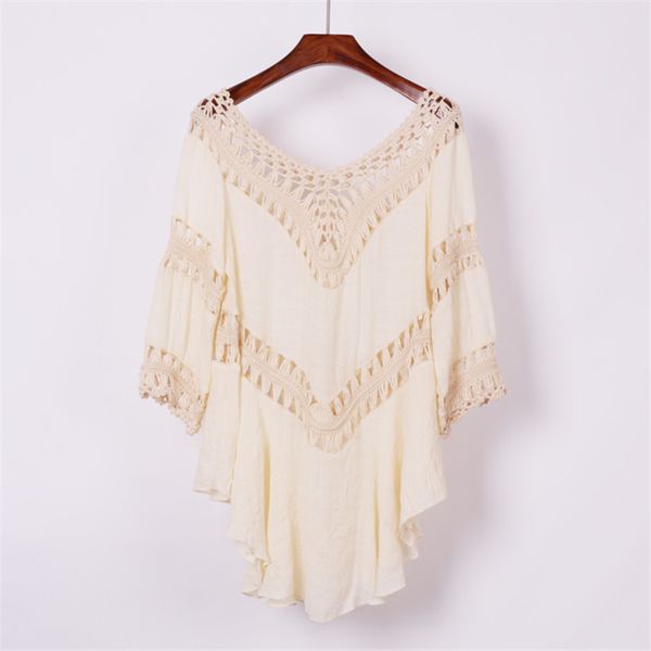 

medium length large swing open hook t-shirt loose bikini swimsuit beach blouse girl, White;black