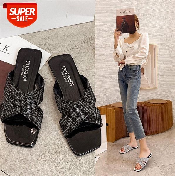 

korean women's flat-bottomed slippers for women travel beach sandals #pa1v, Black