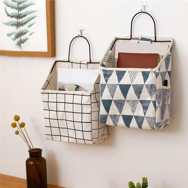 

storage bags home dormitory bag simple cotton linen sundries hanging basket wall