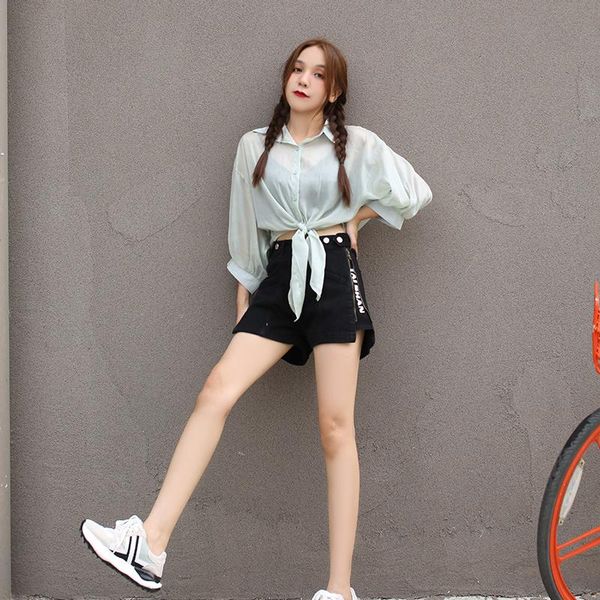 

women's jeans varofi shorts women summer loose ultra high waist wide leg short pants for boyfriend, Blue