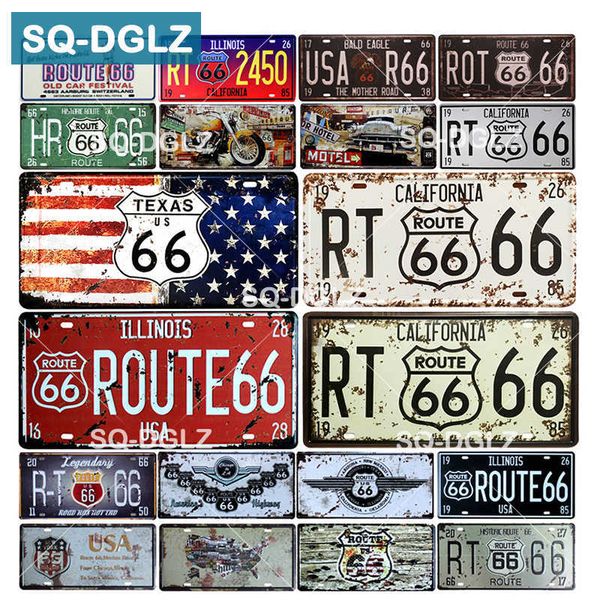 

[sq-dglz] route 66 license plate store bar wall decoration tin sign vintage metal sign home decor painting plaques poster