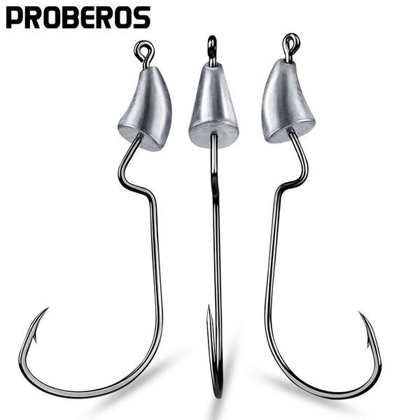 

fishing hooks proberos 100pcs/lot jig head 1.75g-2.5g-3.5g fishhooks weedless offset worm for bass