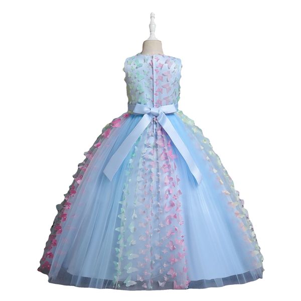 Adorabile abito a sfera blu fiore ragazza principessa ara lungo appliques gioiello cucciolo di abiti da festa di compleanno per bambini abiti da concorso 403