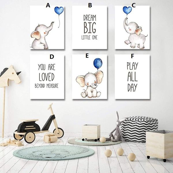 

unframed cute elephant and balloon english letter canvas art painting