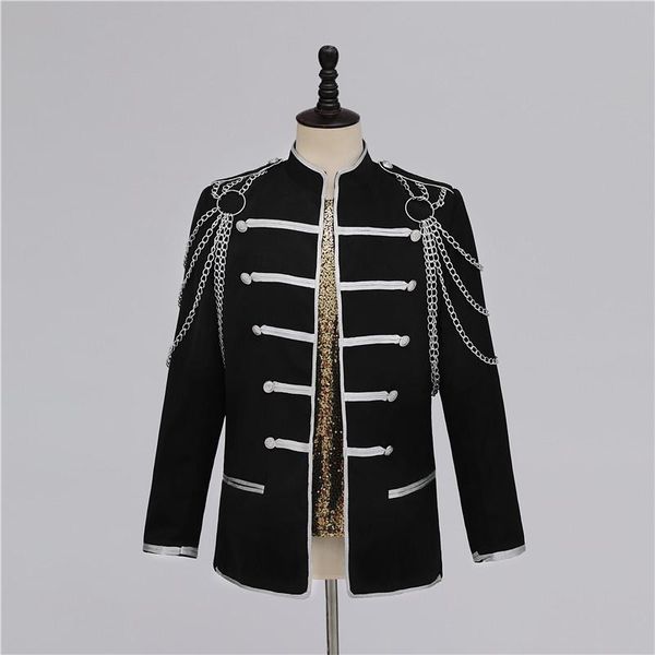 

same style men's group stage performance suit bar male singer emcee host magician costume metal chain clothing suits & blazers, White;black
