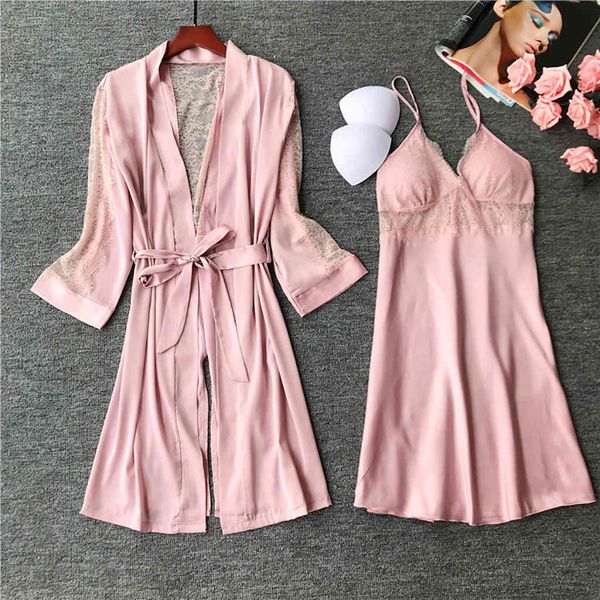 

cosplay costumes home suit pajamas four piece set women lace temptation robe long sleeve satin suspender skirt, Black