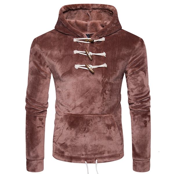

men's hoodies & sweatshirts fashion autumn winter thermal thicken wool cloth warm kangaroo pocket horn button loose hoodies men sw, Black
