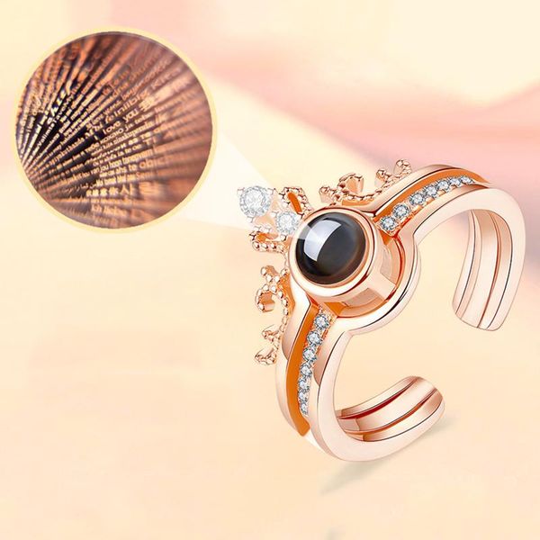 

cluster rings fashion 2021 i love you ring 100 languages projection romantic memory wedding jewelry drop, Golden;silver