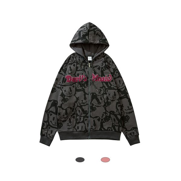 

hoodies mankun-1901 street fashion men's and women's batch printed bear loose couple's terry hoodie, Black