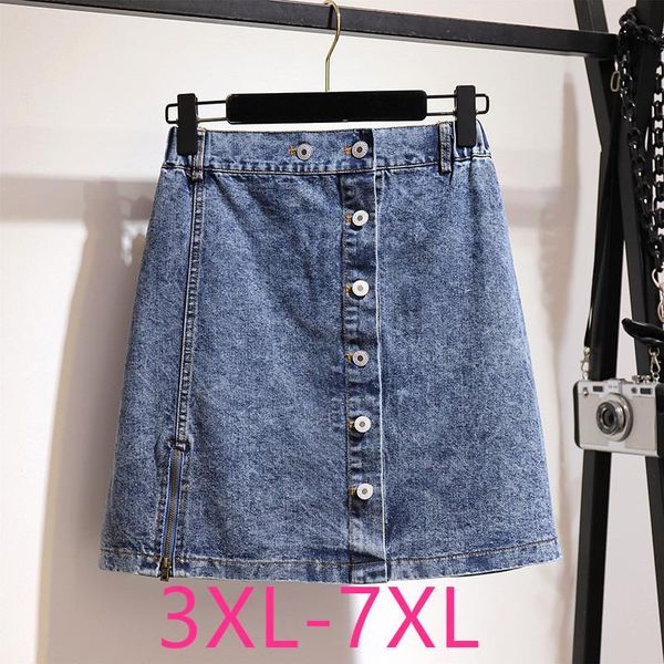 

skirts summer plus size mini skirt for women large casual loose elastic waist button pocket blue denim 3xl 4xl 5xl 6xl 7xl, Black