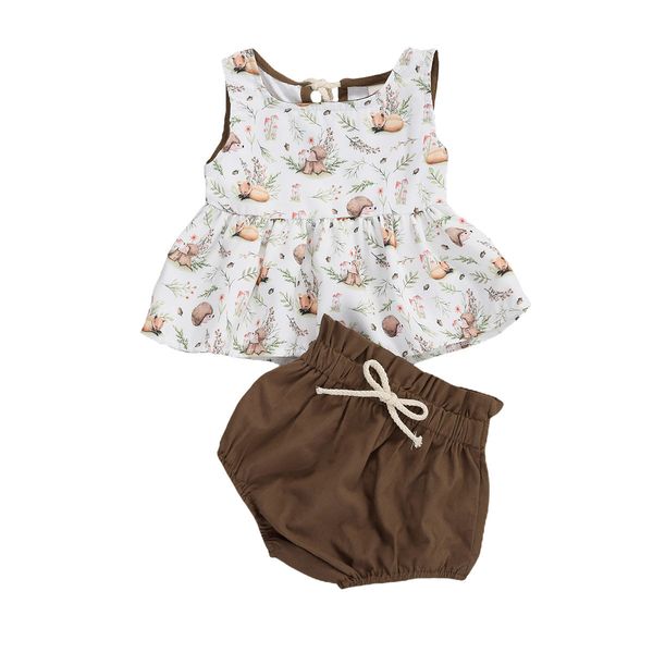 

0-3y born infant baby girls clothes set vintage flower ruffles t shirts bloomer shorts outfits summer 210515, White