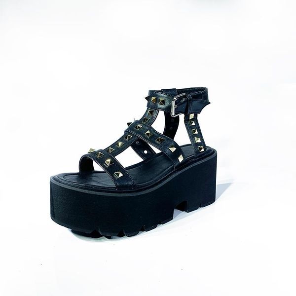 

block heel shoes chunky sandals casual platform summer wedges gladiators demonia punk, Black