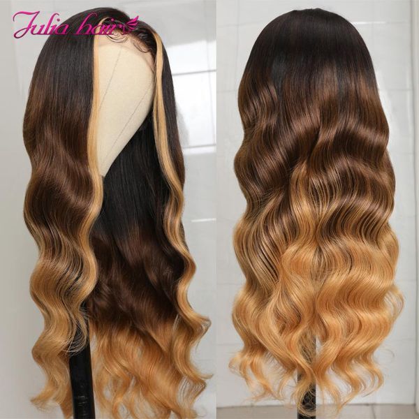 

lace wigs honey blonde peruvian human hair wig ombre bronde frontal brown balayage 4x4 closure for women, Black;brown