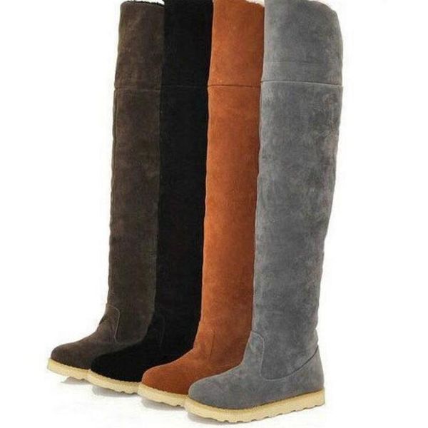 

boots 2021 big size 34-43 female flat with over the knee winter warm fur thigh high women casual slip on shoes woman, Black
