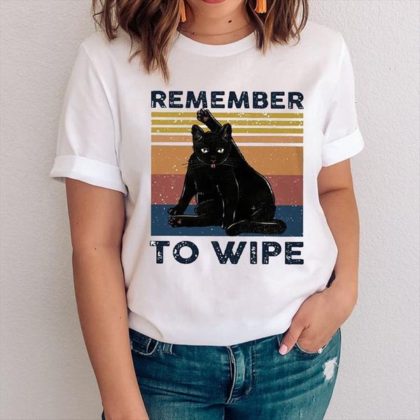 

graphic funny kawaii cat animal womens t shirt fashion short sleeve cartoon clothes clothing tees print female, White