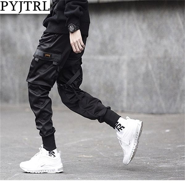 Pyjtrl homens multi-bolso Elastic cintura design harem calça streetwear hip hop calças casuais masculino dançando calças 210715