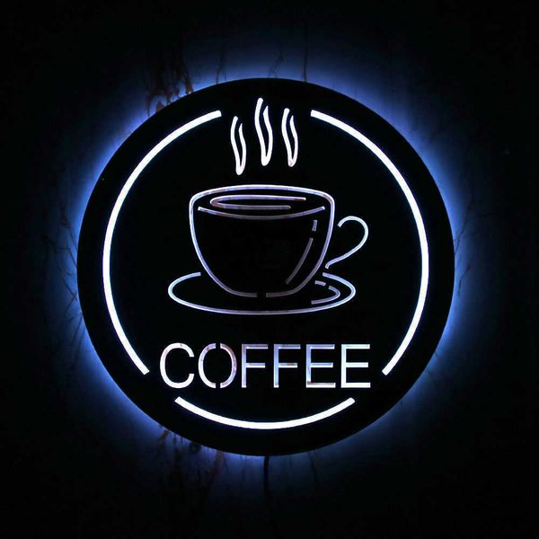 Caffettiera Shop Led Lighting Lighting Segno Specchio da parete Home Decor Cafe Casa Casa Novità Luci da parete Business Segno Aperto Regalo per Barista 210724