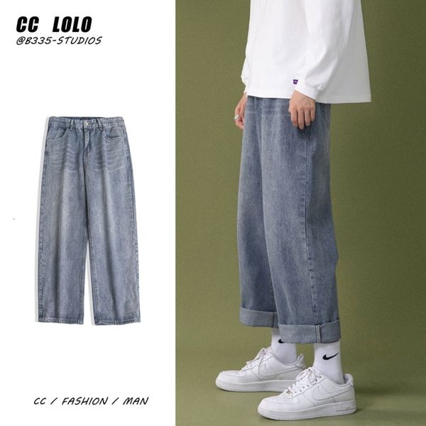 

men's jeans wide-leg fashion casual retro blue men streetwear wild loose hip-hop korean straight denim trousers mens s-2xl qqvs