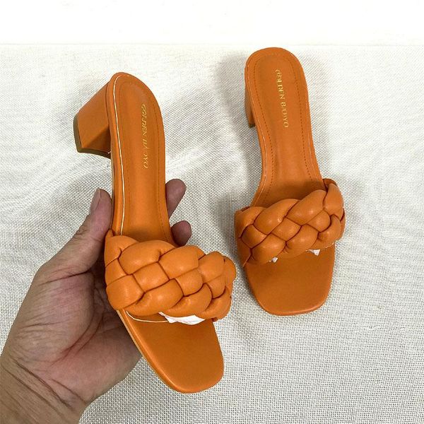 

square low heel woman sandals 2021 summer shoes weave open toe fashion women heels leather casual outside baech, Black
