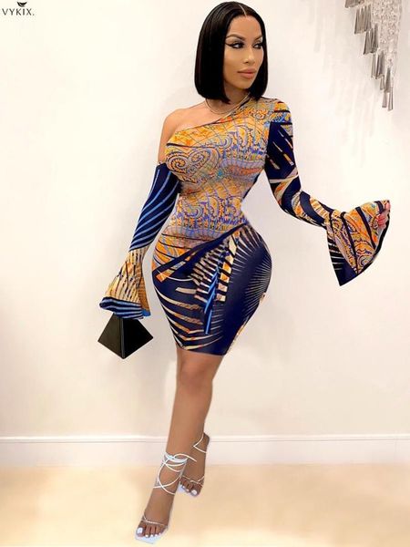 

casual dresses fashion bodycon paisley print midi one shoulder dress flare sleeve club party streetwear clubwear pencil womens h7pq, Black;gray