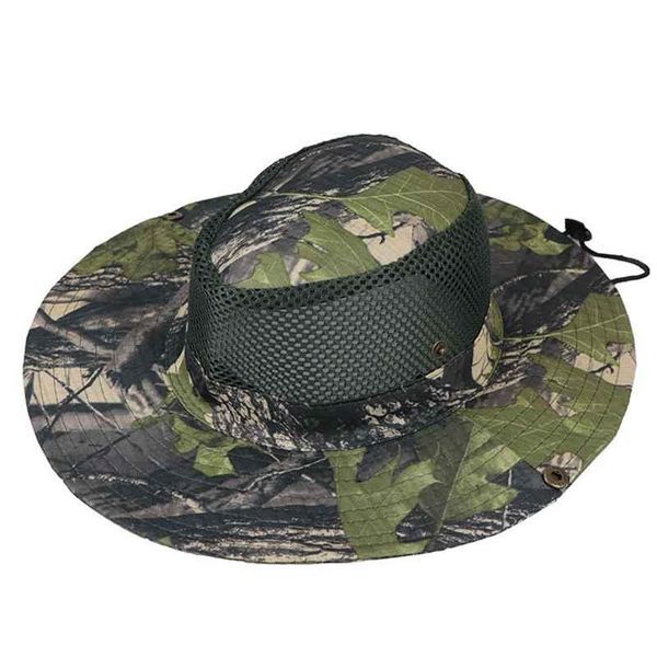 

outdoor hats leaf camouflage breathable mesh fishing hat hiking camping travel sunshade headgear uv protection sunhat for men women, Black;white