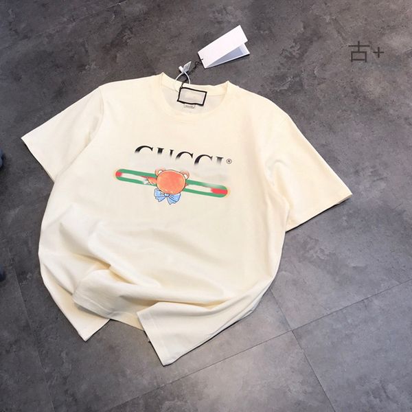 

summer 21 new cartoon print casual loose round neck pullover t-shirt men's and women's short sleeves, White