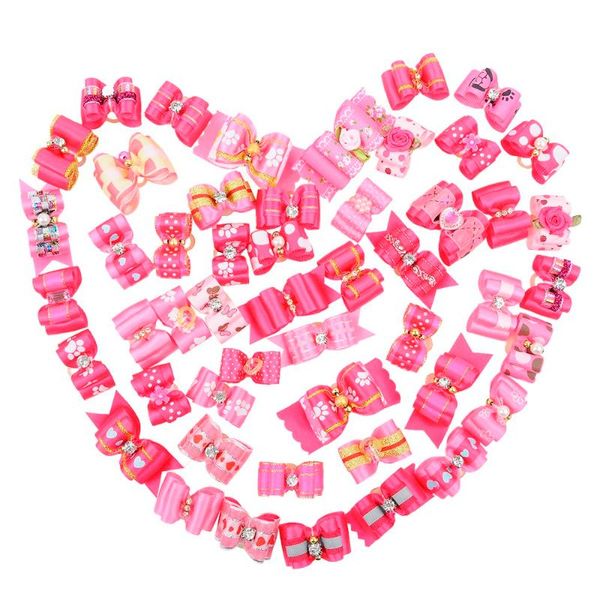 

dog apparel 10pcs/lot pet cat hair bows with rubber bands grooming accessories cute pets assorted headwear for small dogs 8 styles