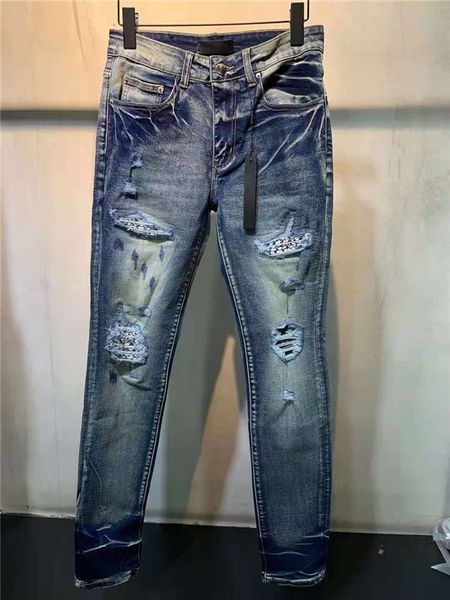 

mens jeans designer luxury tiny elasticity letter printed white slim-leg denim pants fashion club clothing for male hip hop skinny size w28-, Blue