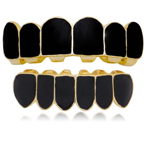 

new real gold plated hip hop vampire grillz black teeth grills cosplay tooth cap dental mouth teeth braces ornament jewelry gifts for sale