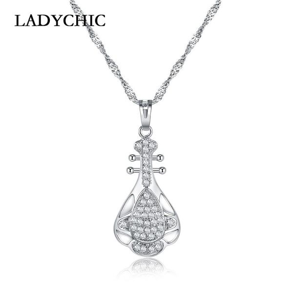 

pendant necklaces ladychic chinese lute shape stylish dainty necklace for woman full zircon paved female pendants jewelry gift party ln1003, Silver