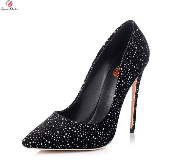 

original intention fashion women pumps elegant pointed toe thin high heels beautiful black shoes woman plus us size 3-.5 dress