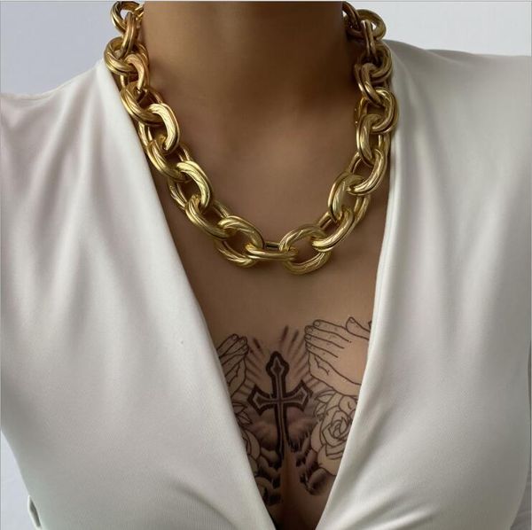 

2021 vintage chunky thick curb cuban choker necklace collar statement heavy metal gold clavicle necklace for women men jewelry, Black