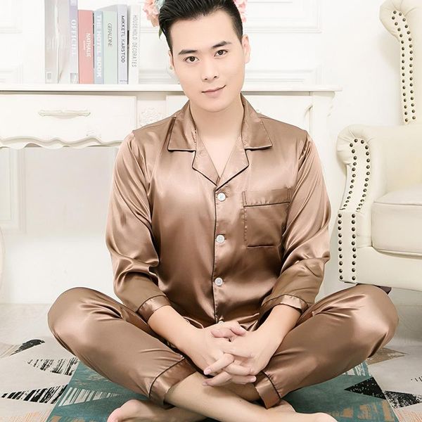 

men's sleepwear pajama set short sleeve women couple pajamas sleep black silk pants long pijamas, Black;brown