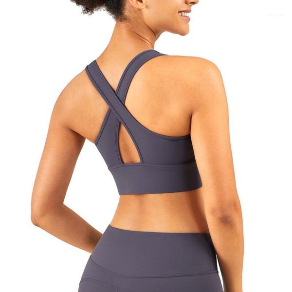

medium and high strength support nude feel sports underwear women's shockproof push-up cross beauty back bra yoga outfit