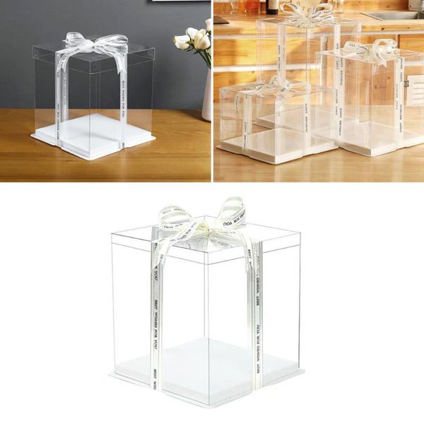 

5pcs transparent birthday cake box packaging boxes organizer case for home dessert shop (single layer,without gift wrap