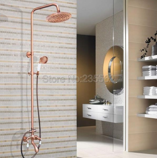 

antique red copper bathroom ceramic handles shower faucet tub mixer tap set with handheld heads lrg536 sets