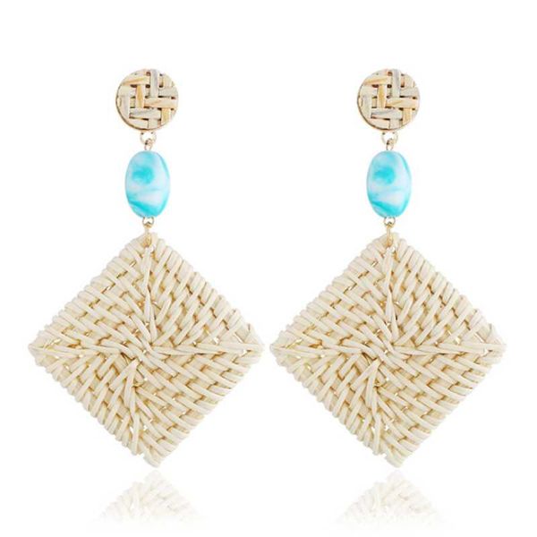 

stud fyjs unique light yellow gold color rhombus shape bamboo strip earrings for women ethnic style jewelry, Golden;silver