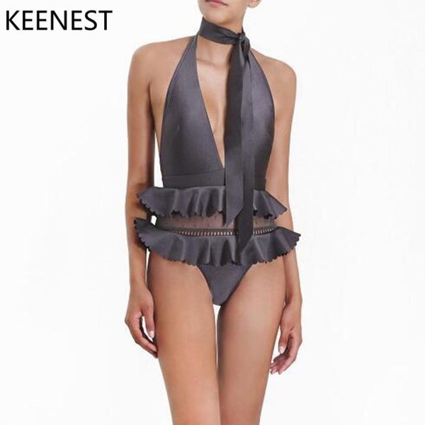 

female retro v neck swimsuit one piece push up padded high waist swimwear women monokini one-piece suits