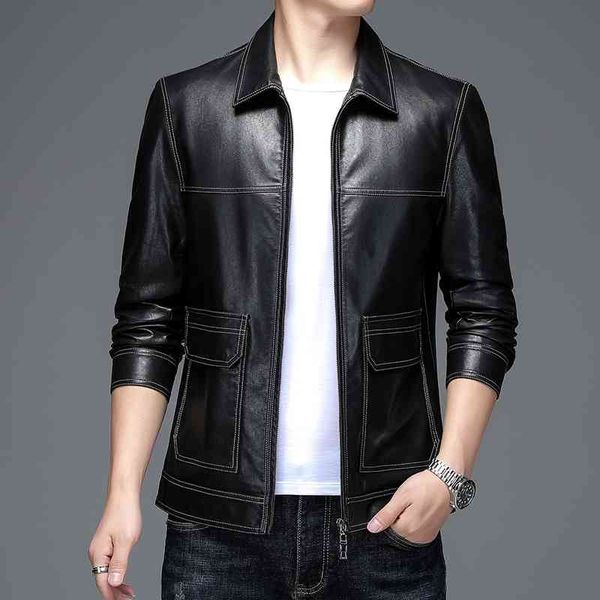 

men's slim jacket young men's korean casual lapel black thin leather motorcycle coat, Black;brown