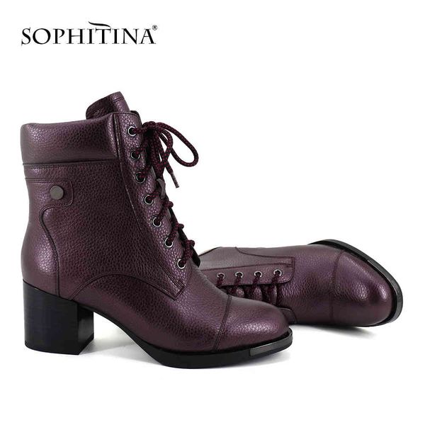 

sophitina comfortable cross-tied boots cow leather square heel round toe shoes women ankle boots pc373 210513, Black